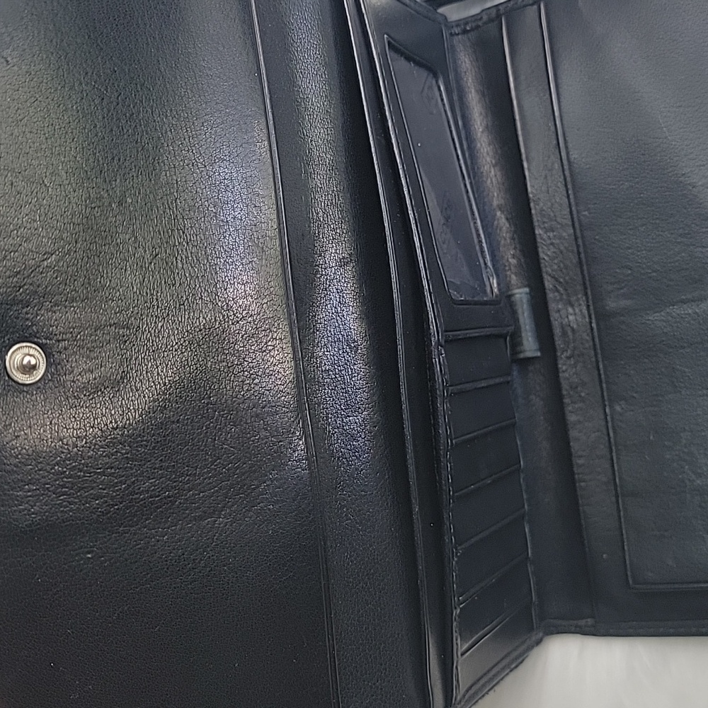 COACH VTG Smooth Black Leather Checkbook Insert Long Trifold Snap Closure Wallet - Picture 8 of 16